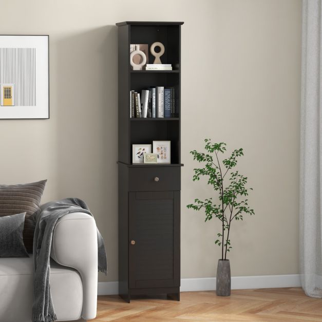 Tall Bathroom Cabinet with Adjustable Shelves-Black