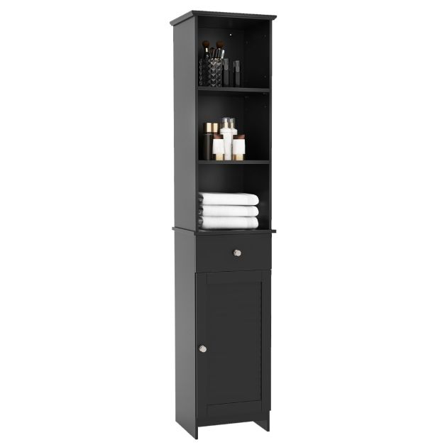 Tall Bathroom Cabinet with Adjustable Shelves-Black