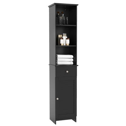 Tall Bathroom Cabinet with Adjustable Shelves-Black