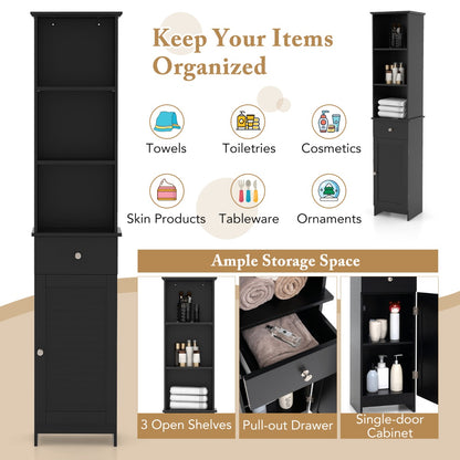 Tall Bathroom Cabinet with Adjustable Shelves-Black