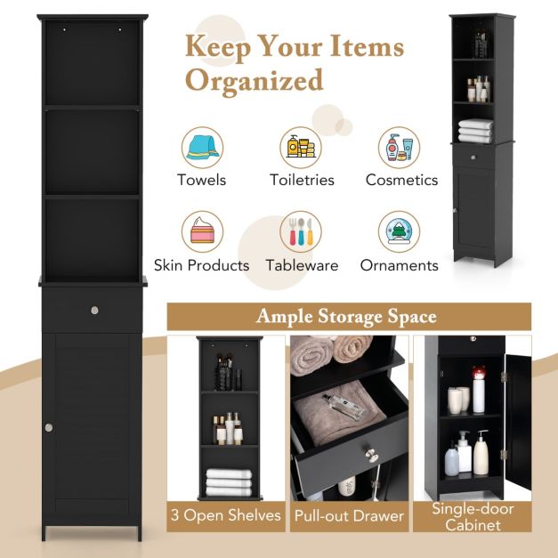 Tall Bathroom Cabinet with Adjustable Shelves-Black