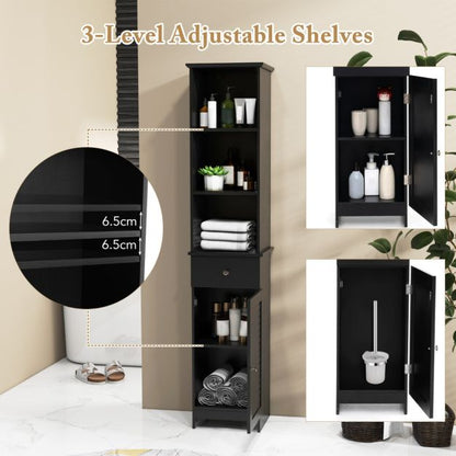 Tall Bathroom Cabinet with Adjustable Shelves-Black