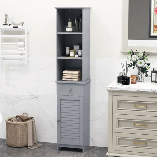 Tall Bathroom Cabinet with Adjustable Shelves-Grey
