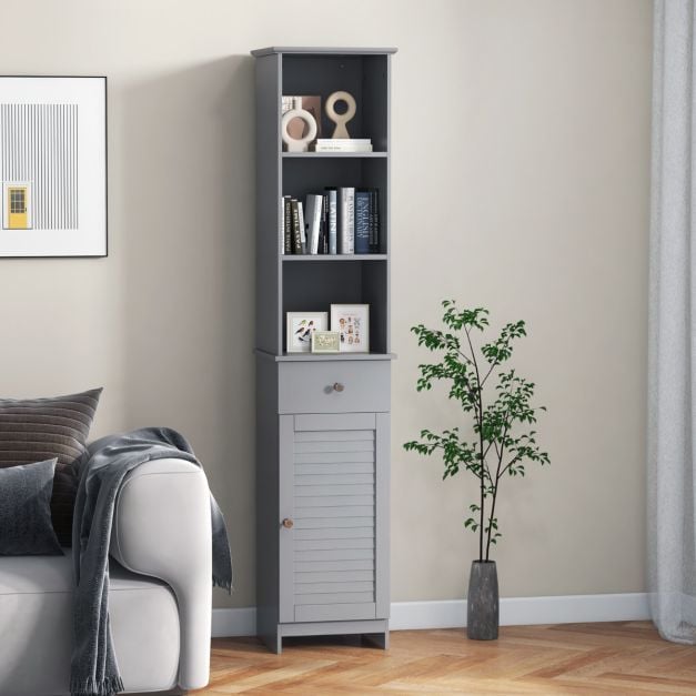Tall Bathroom Cabinet with Adjustable Shelves-Grey