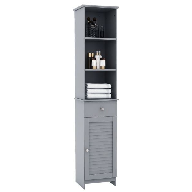 Tall Bathroom Cabinet with Adjustable Shelves-Grey