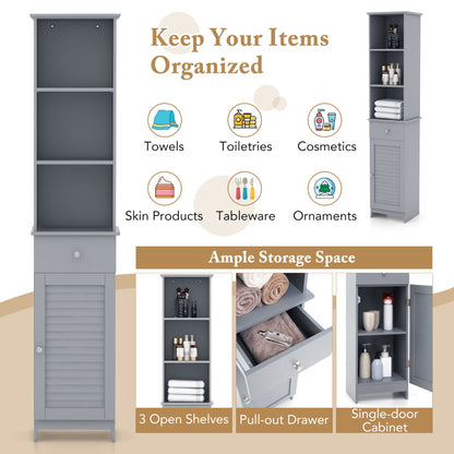 Tall Bathroom Cabinet with Adjustable Shelves-Grey