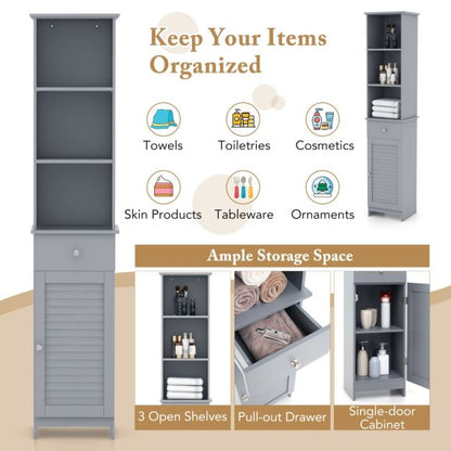 Tall Bathroom Cabinet with Adjustable Shelves-Grey
