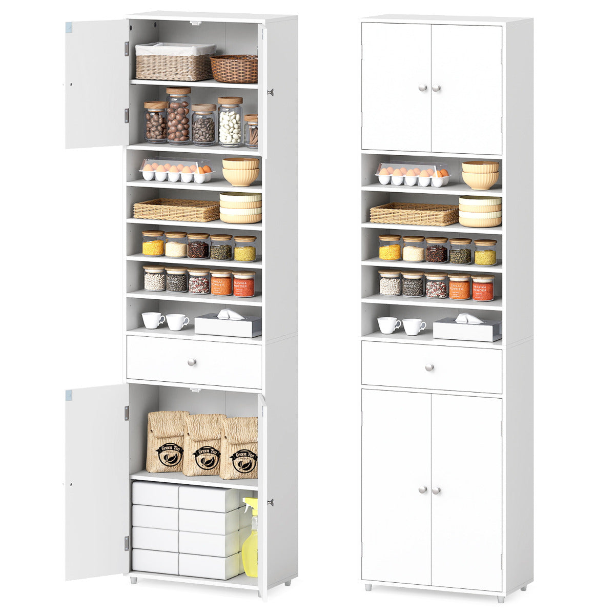 Tall Bathroom Storage Cabinet with Drawer and Adjustable Shelves-White