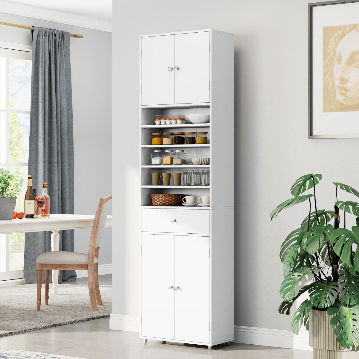 Tall Bathroom Storage Cabinet with Drawer and Adjustable Shelves-White