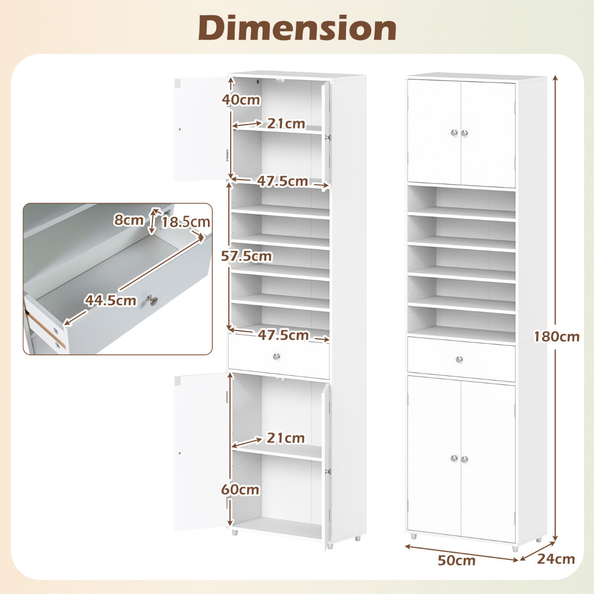 Tall Bathroom Storage Cabinet with Drawer and Adjustable Shelves-White