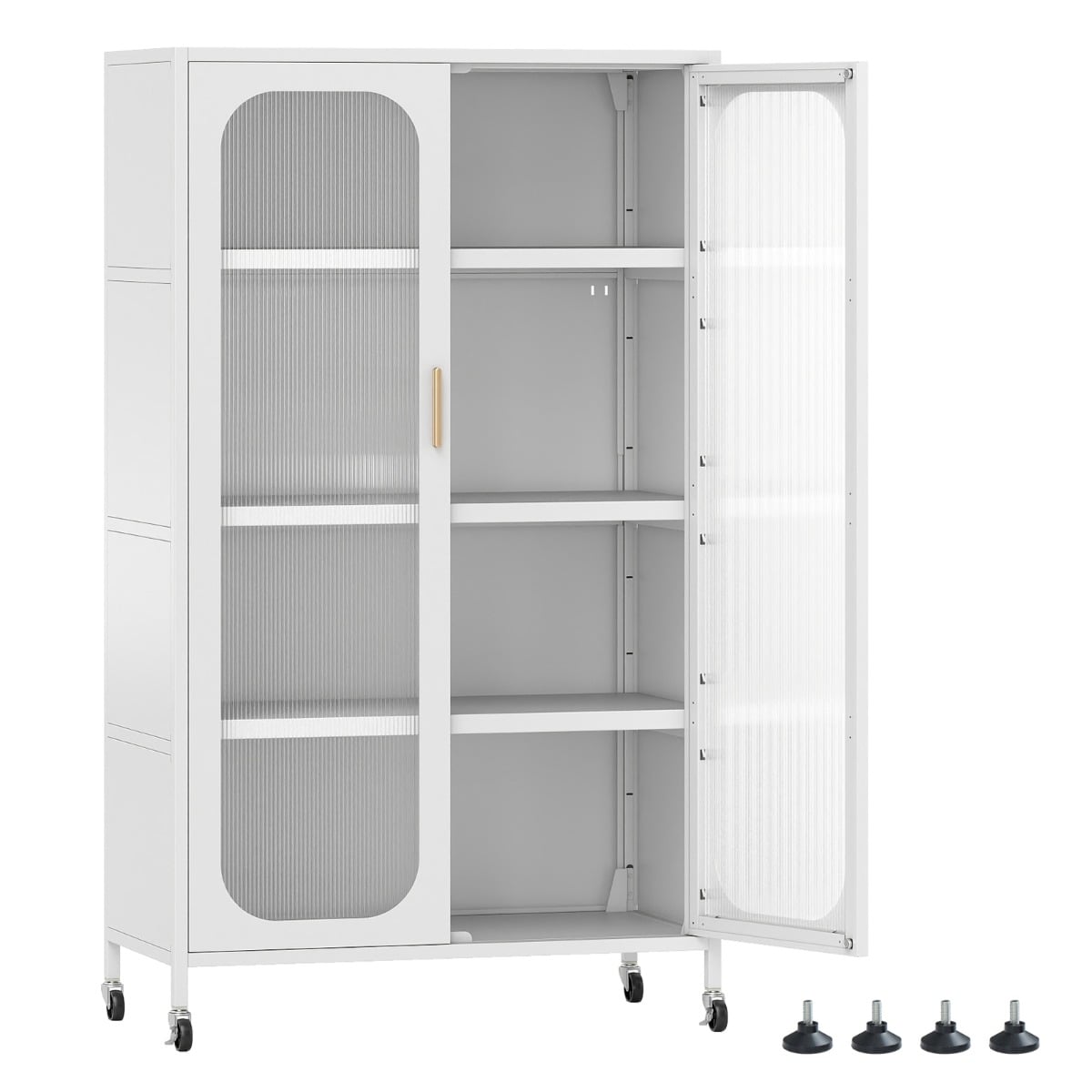 5-Tier Tall Kitchen Pantry with Adjustable Shelves and Semi-Transparent Doors-White