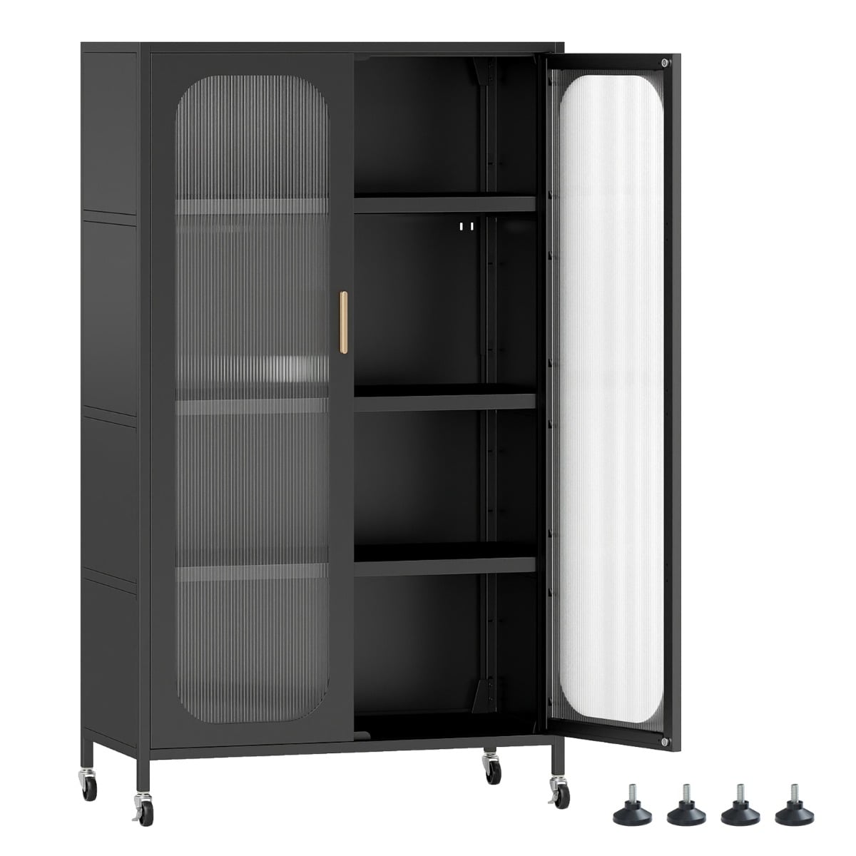 5-Tier Tall Kitchen Pantry with Adjustable Shelves and Semi-Transparent Doors-Black