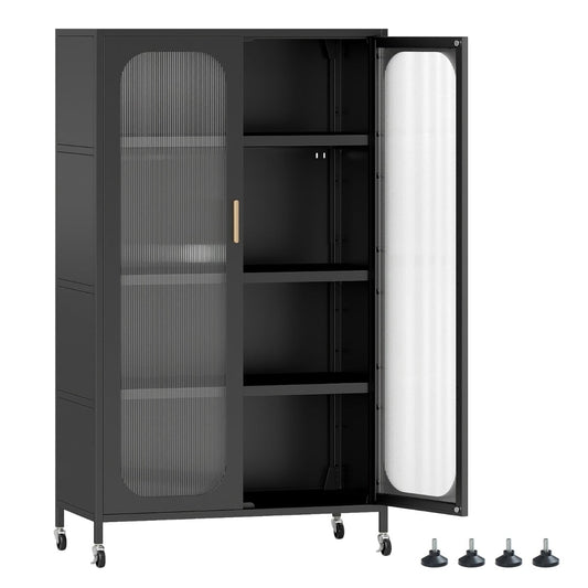 5-Tier Tall Kitchen Pantry with Adjustable Shelves and Semi-Transparent Doors-Black
