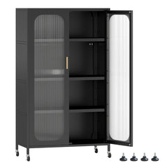 5-Tier Tall Kitchen Pantry with Adjustable Shelves and Semi-Transparent Doors-Black