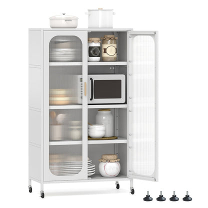 5-Tier Tall Kitchen Pantry with Adjustable Shelves and Semi-Transparent Doors-White