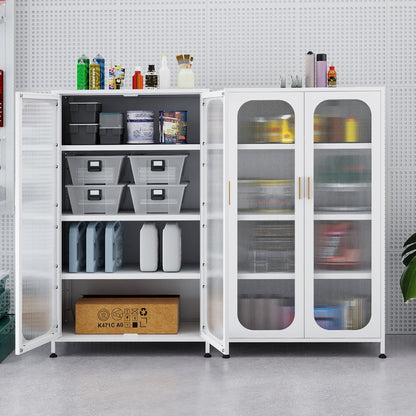 5-Tier Tall Kitchen Pantry with Adjustable Shelves and Semi-Transparent Doors-White