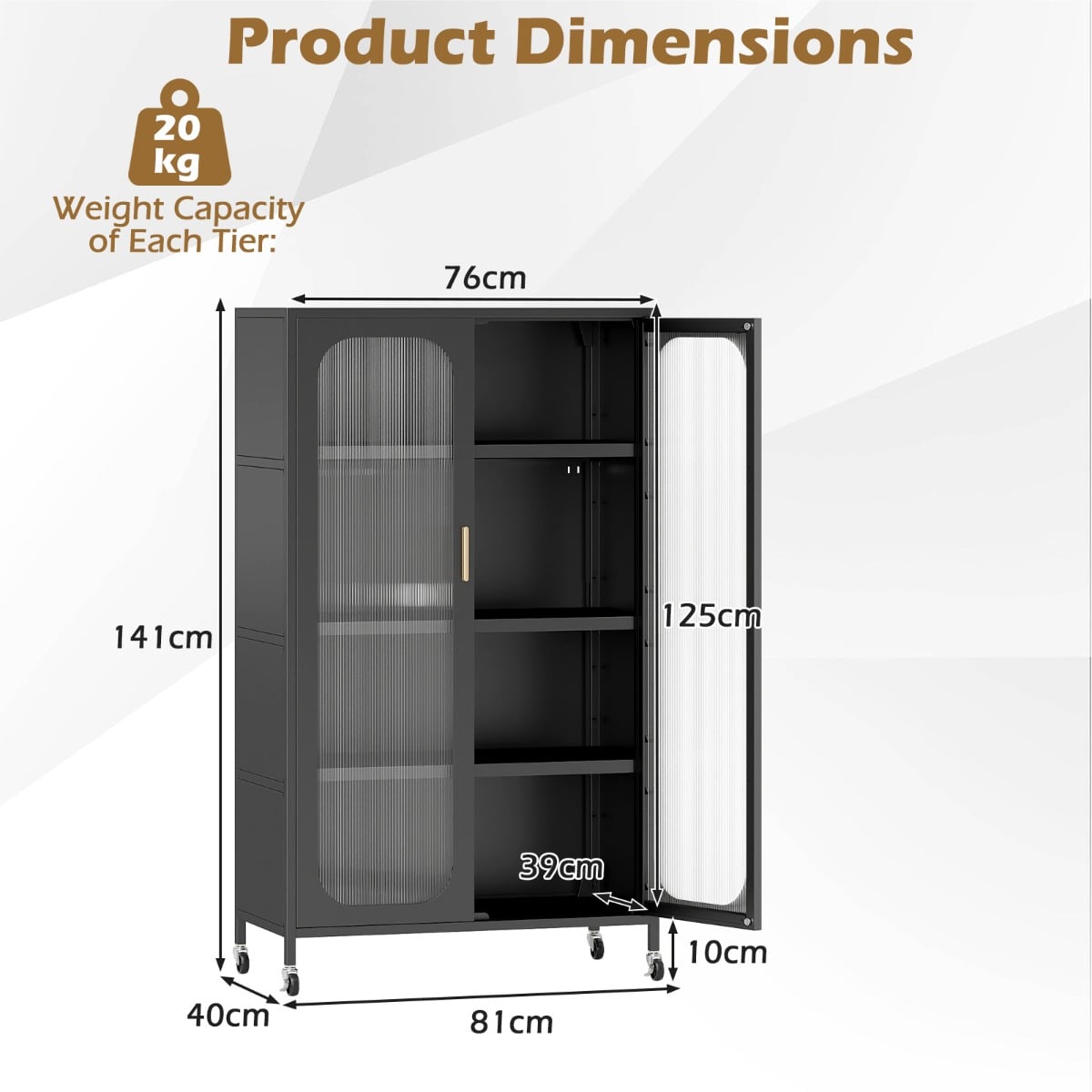 5-Tier Tall Kitchen Pantry with Adjustable Shelves and Semi-Transparent Doors-Black