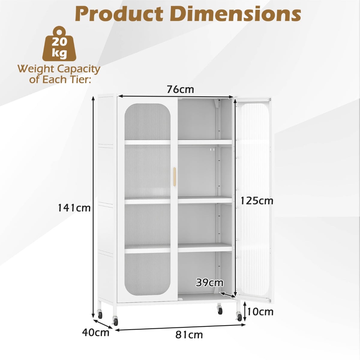 5-Tier Tall Kitchen Pantry with Adjustable Shelves and Semi-Transparent Doors-White