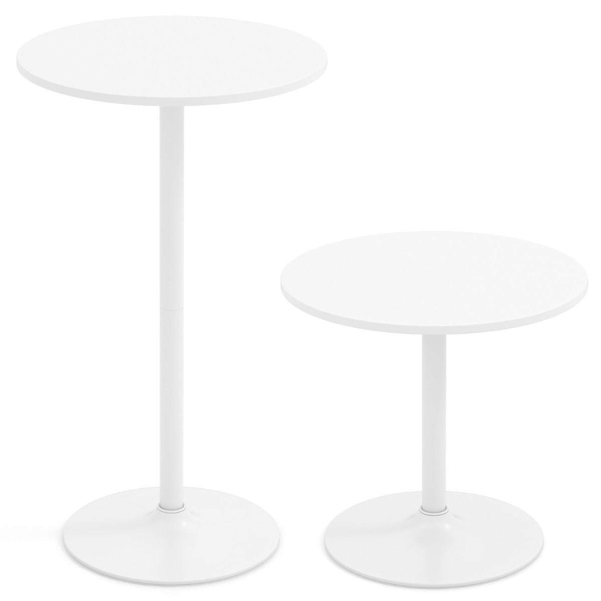101.5cm Cocktail Table Converts to 56cm Coffee Table, 2-Piece Round Bistro Table in Elegant Powder Coat Finish White