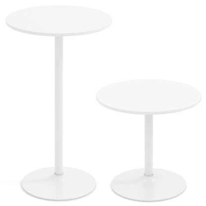 101.5cm Cocktail Table Converts to 56cm Coffee Table, 2-Piece Round Bistro Table in Elegant Powder Coat Finish White