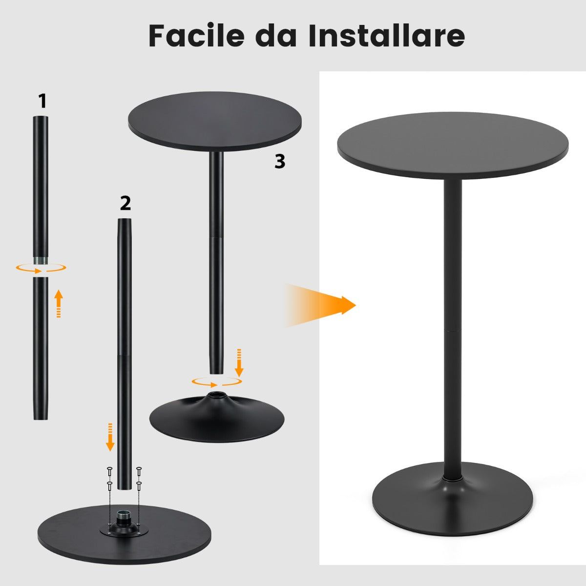 101.5cm Cocktail Table Converts to 56cm Coffee Table, 2-Piece Round Bistro Table in Elegant Powder Coated Black