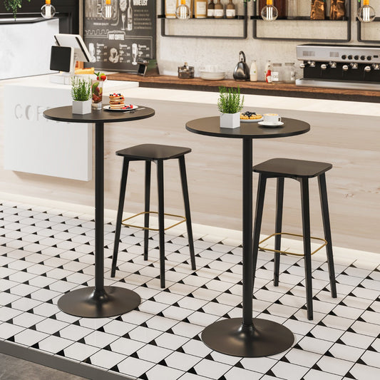 101.5cm Cocktail Table Converts to 56cm Coffee Table, 2-Piece Round Bistro Table in Elegant Powder Coated Black