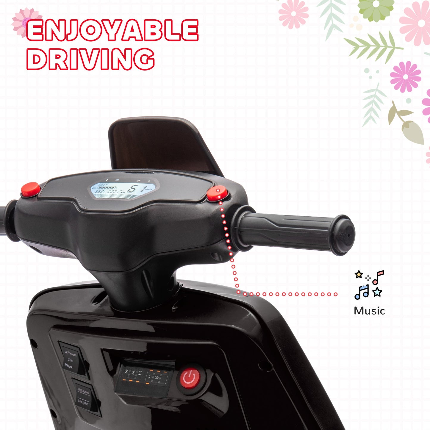 AIYAPLAY 6V Ride on Motorbike, Kids Electric Motorbike w/ Headlights, Music, Training Wheels, for Ages 18-36 Months, Black