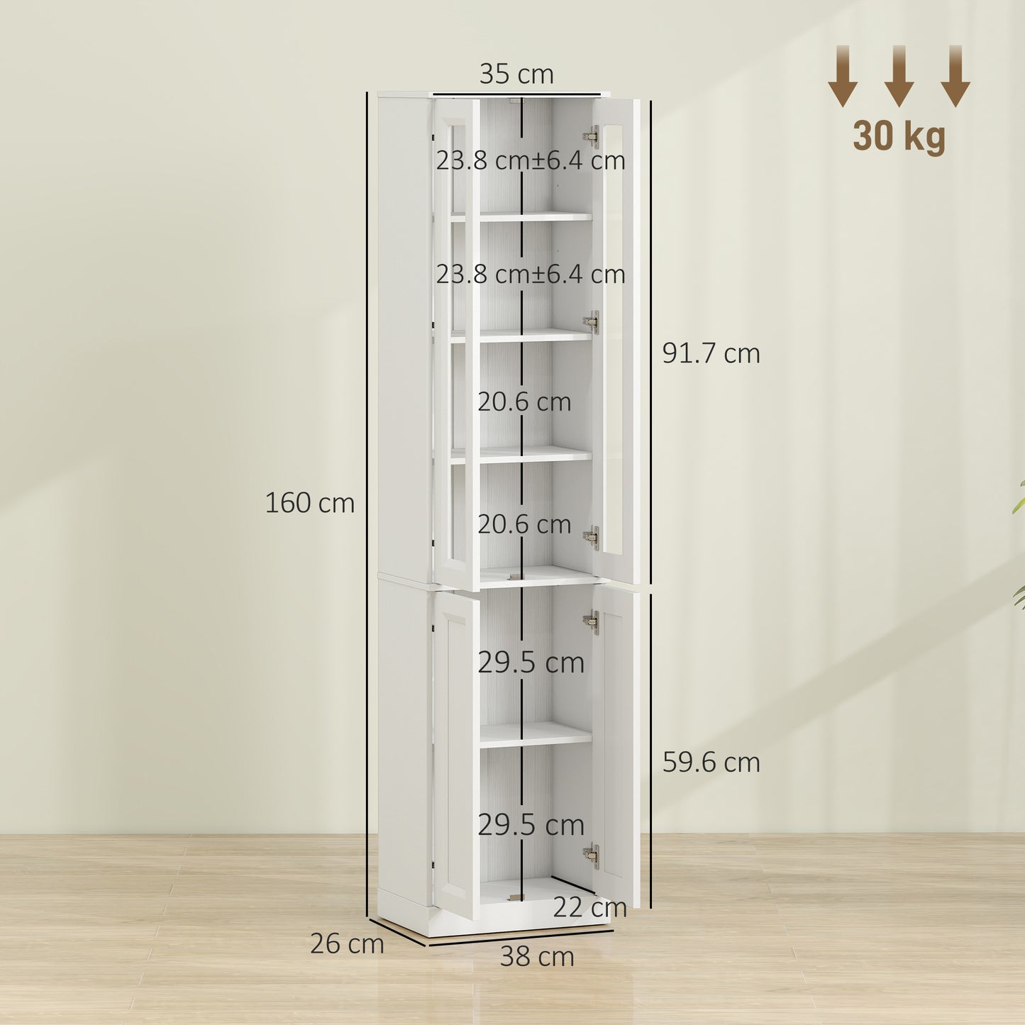 HOMCOM Tall Bathroom Storage Cabinet, 6-Tier Slim Bathroom Cabinet with Adjustable Shelf, 4 Soft-Close Doors, White