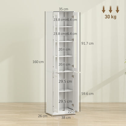 HOMCOM Tall Bathroom Storage Cabinet, 6-Tier Slim Bathroom Cabinet with Adjustable Shelf, 4 Soft-Close Doors, White