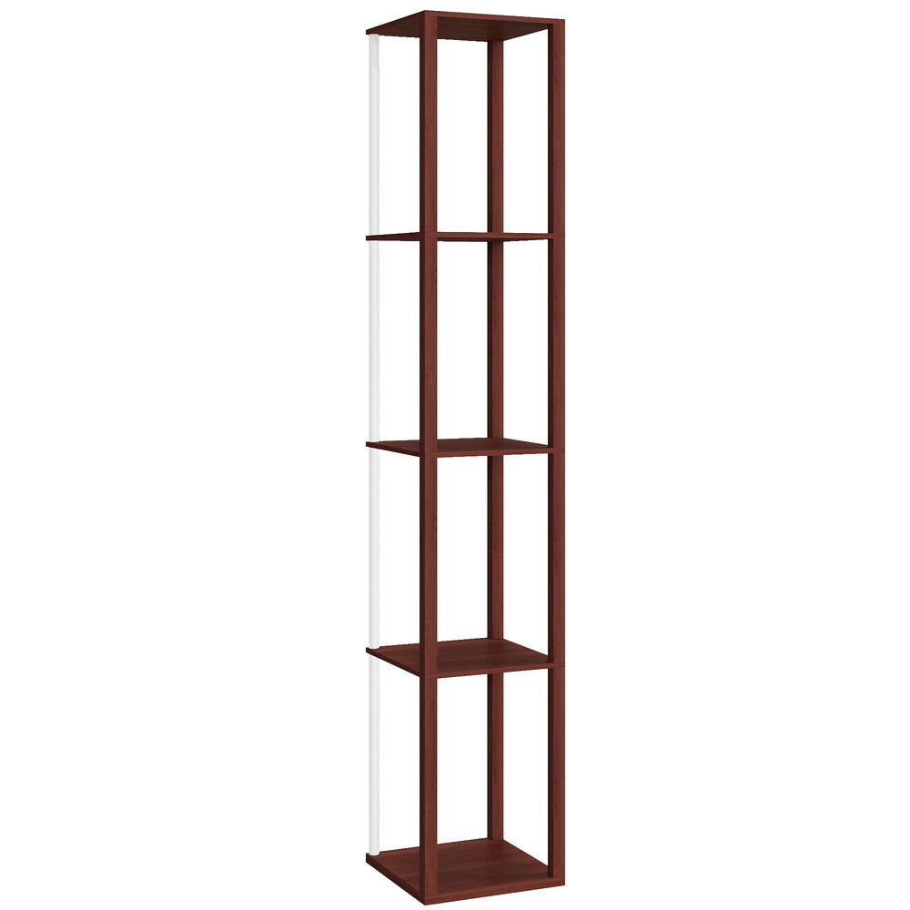 HOMCOM RGB LED Floor Lamp with Shelves, Modern Dimmable Standing Lamp with Remote Control, Adjustable Brightness & Speed for Living Room, Bedroom, Office, Brown