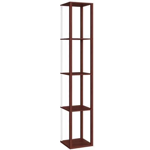 HOMCOM RGB LED Floor Lamp with Shelves, Modern Dimmable Standing Lamp with Remote Control, Adjustable Brightness & Speed for Living Room, Bedroom, Office, Brown