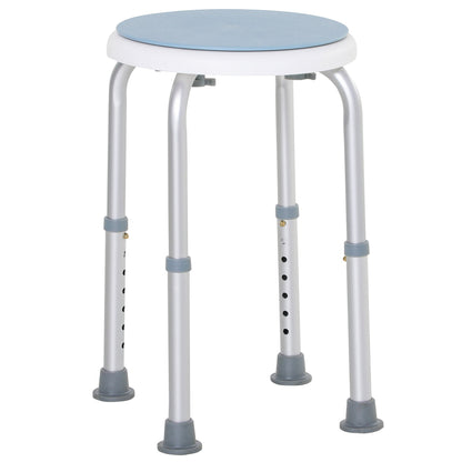 HOMCOM 360 Swivel Shower Chair, Height Adjustable Aluminium Shower Stool with Non-Slip Feet for Disabled, Elderly, Light Blue