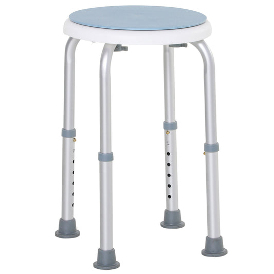 HOMCOM 360 Swivel Shower Chair, Height Adjustable Aluminium Shower Stool with Non-Slip Feet for Disabled, Elderly, Light Blue