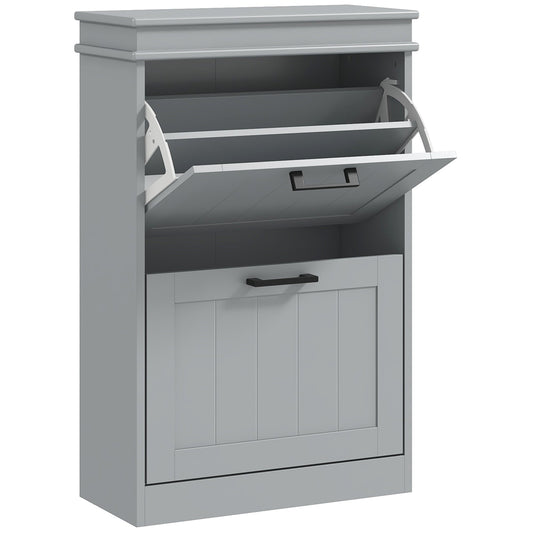 HOMCOM Two-Drawer Minimalistic 10-Shoe Cabinet - Grey