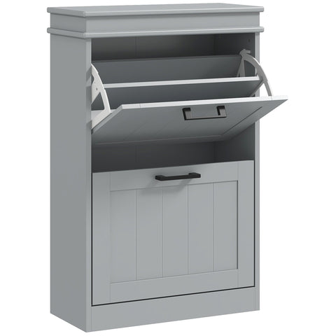 HOMCOM Two-Drawer Minimalistic 10-Shoe Cabinet - Grey