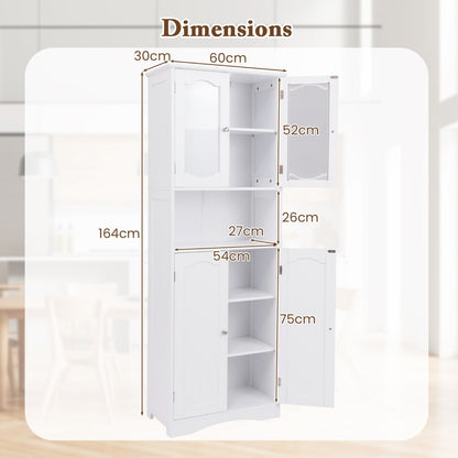 Tempered Glass Door Pantry Cabinet with 3-Position Adjustable Shelves-White