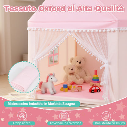 Large Childrens Play Tent House with Padded Mattress, Tent with Mosquito Net and 2 Windows