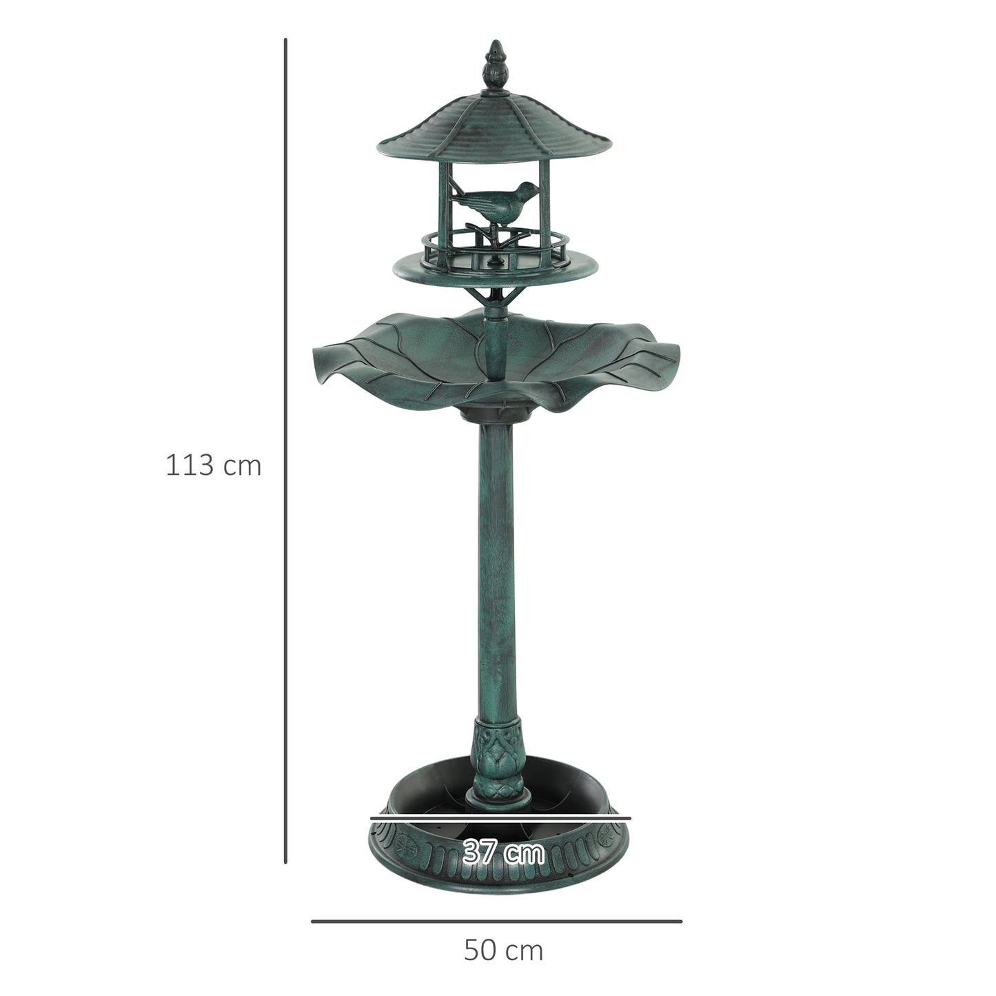 Outsunny 3-in-1 Garden Bird Bath, Freestanding Birdbath with Large Water Basin, Underneath Flower Planter, _50 x 113 cm, Green