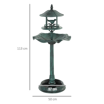 Outsunny 3-in-1 Garden Bird Bath, Freestanding Birdbath with Large Water Basin, Underneath Flower Planter, _50 x 113 cm, Green