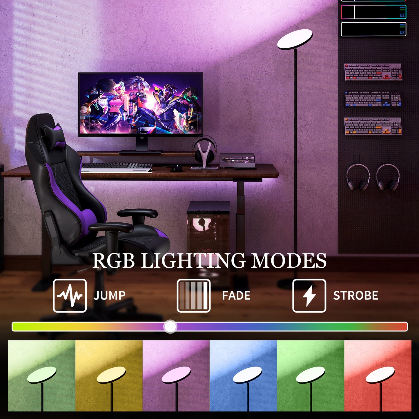 HOMCOM RGB Uplighter Floor Lamp, Tall Dimmable Standing Lamp with Remote & Touch Control, 350Â° Rotatable Head for Living Room Bedroom, 2700K-6000K Colour Temperatures, Black