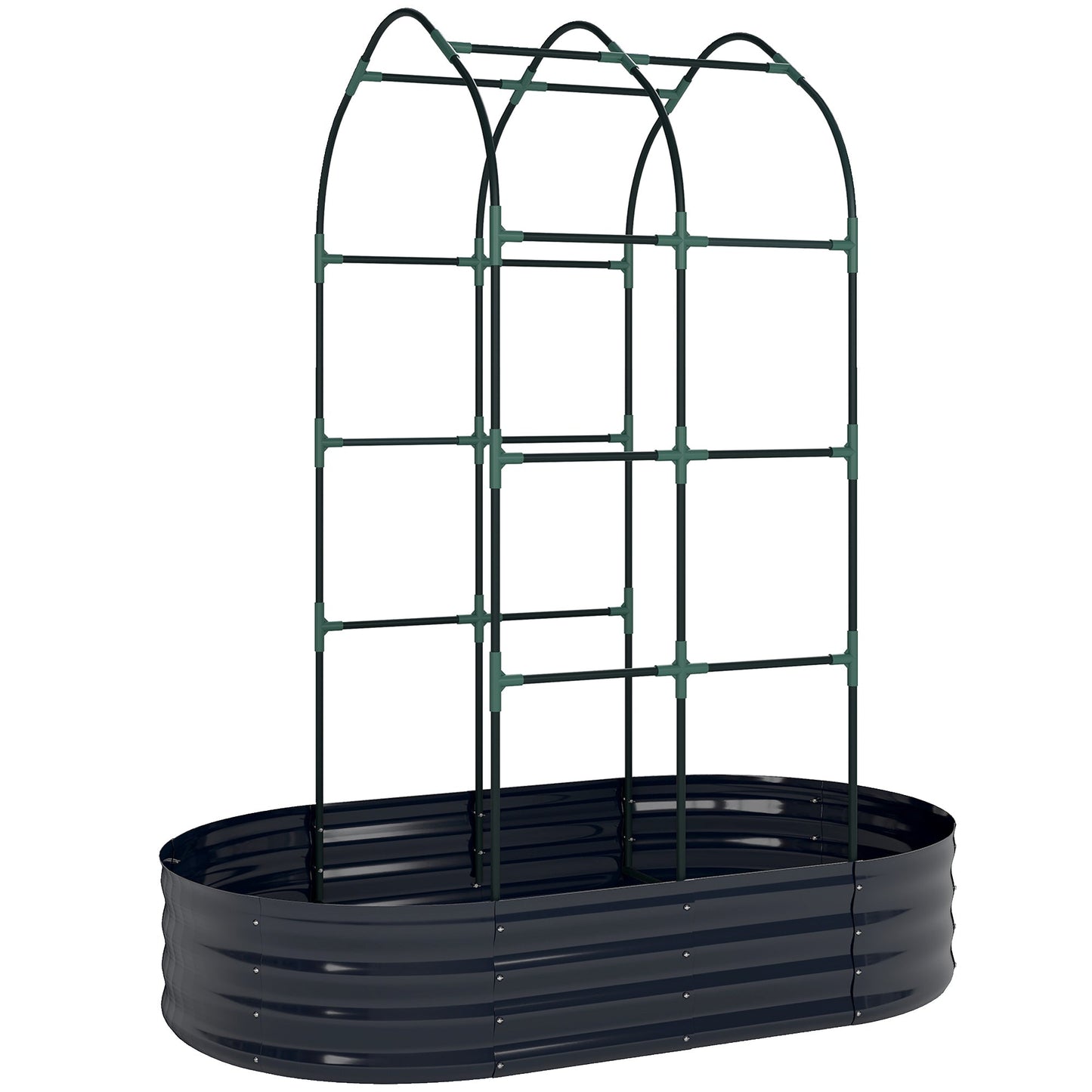 Outsunny Galvanised Raised Garden Bed with Arched Trellis, 5 x 3 x 6ft Metal Raised Bed for Garden with Open Bottom, Dark Grey