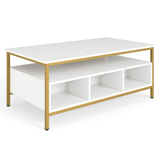 Industrial 3-Tier Coffee Table ith Open Shelf and 6 Compartments-White