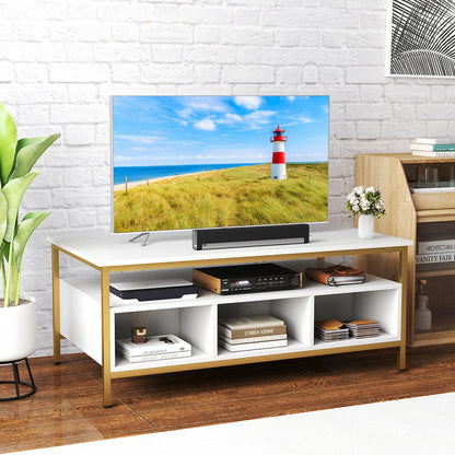 Industrial 3-Tier Coffee Table ith Open Shelf and 6 Compartments-White