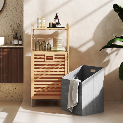 Tilt out Laundry Hamper with 2-Tier Storage Shelves-Natural