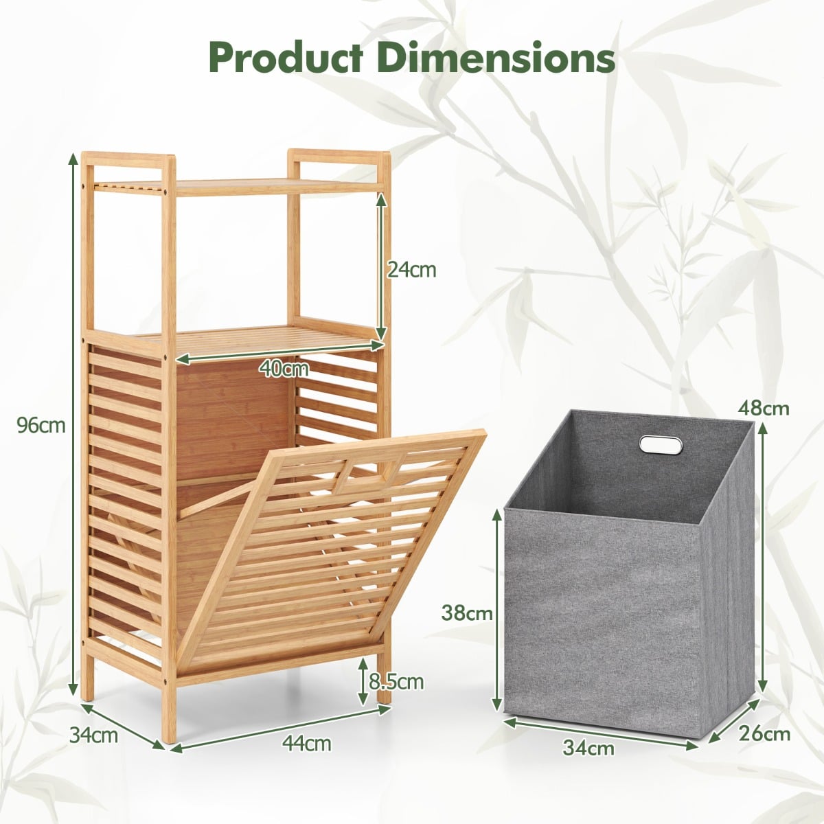Tilt out Laundry Hamper with 2-Tier Storage Shelves-Natural