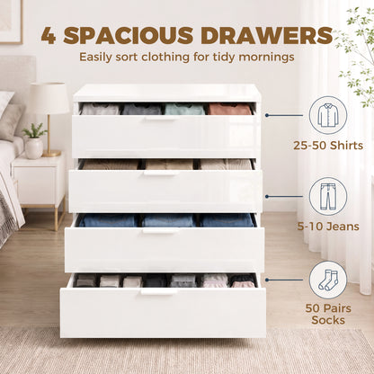 HOMCOM High Gloss 4-Drawer Chest of Drawers, Space-Saving Bedroom Storage Unit with Smooth Runners, White