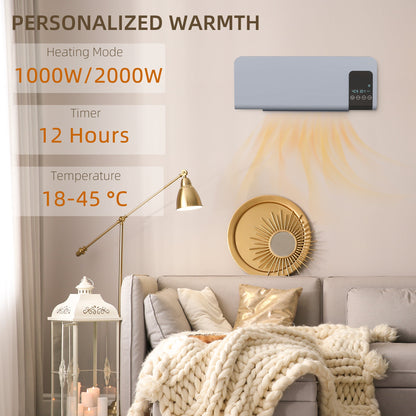 HOMCOM 2000W Wall Mounted Heater, 18-45Â°C Temperature, Grey
