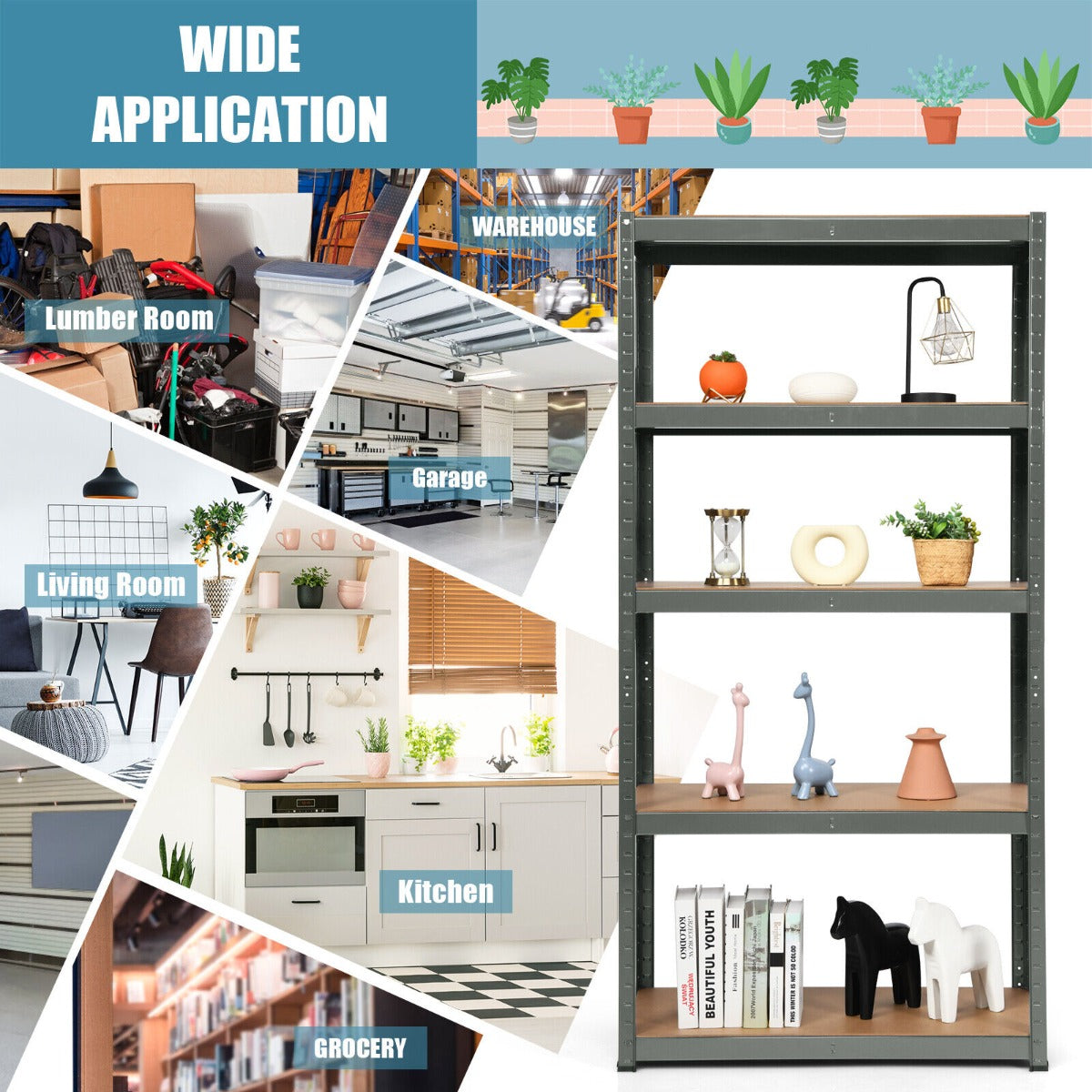 1.8m Warehouse Shelving for Books and Kitchenware-Gray