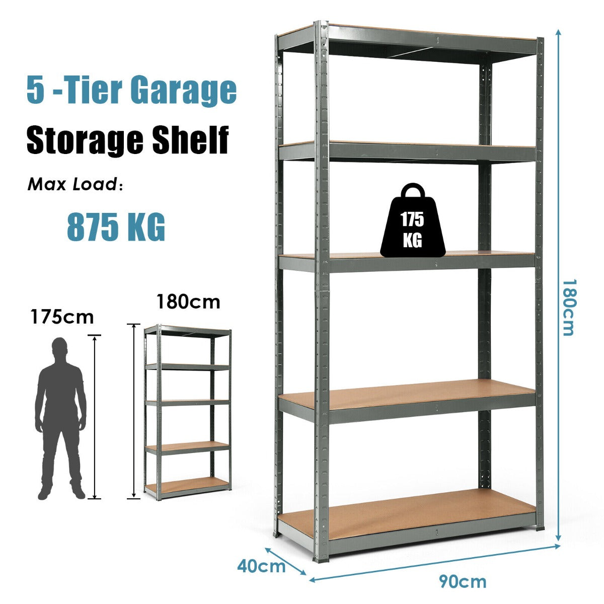 1.8m Warehouse Shelving for Books and Kitchenware-Gray