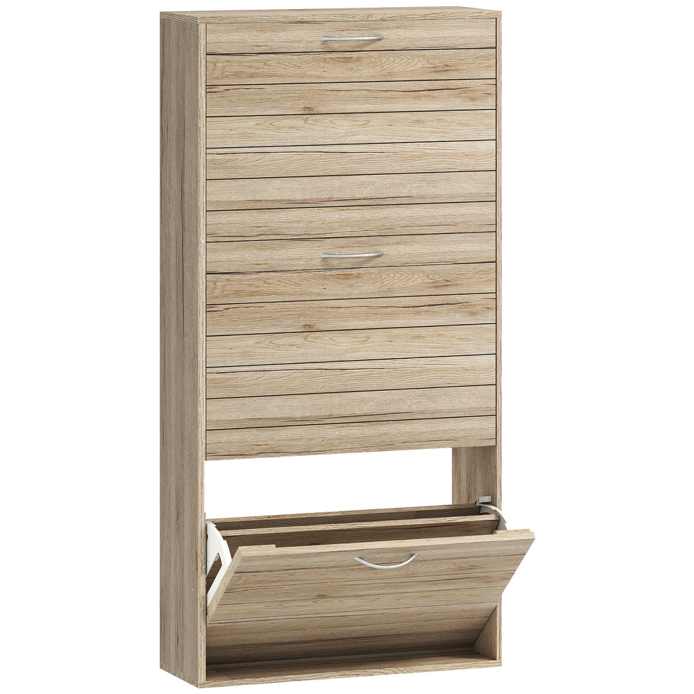 HOMCOM 12-Shoe Flip Drawer Storage Cabinet - Brown Wood-Effect